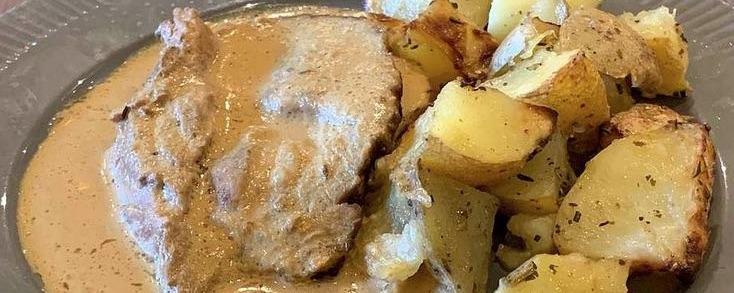 roti de porc sauce moutarde et ses pommes sautées